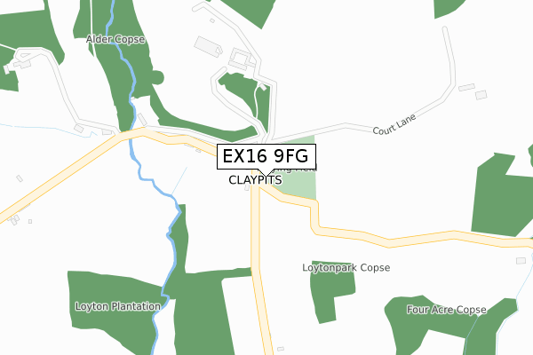 EX16 9FG map - large scale - OS Open Zoomstack (Ordnance Survey)