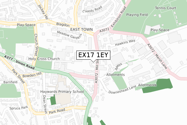 EX17 1EY map - large scale - OS Open Zoomstack (Ordnance Survey)