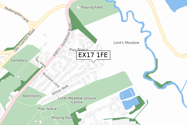 EX17 1FE map - large scale - OS Open Zoomstack (Ordnance Survey)