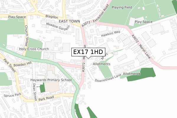 EX17 1HD map - large scale - OS Open Zoomstack (Ordnance Survey)