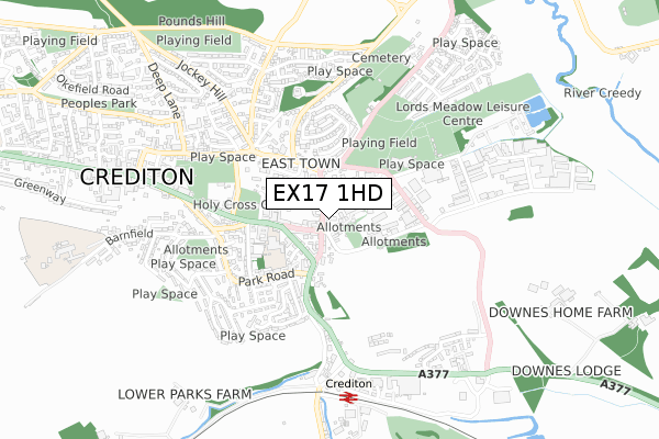 EX17 1HD map - small scale - OS Open Zoomstack (Ordnance Survey)