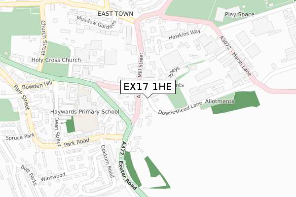 EX17 1HE map - large scale - OS Open Zoomstack (Ordnance Survey)