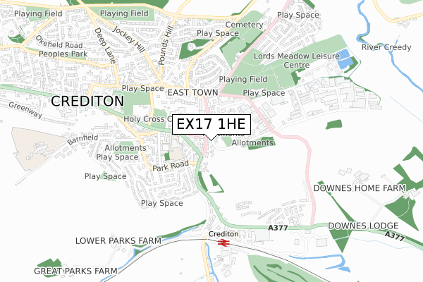 EX17 1HE map - small scale - OS Open Zoomstack (Ordnance Survey)