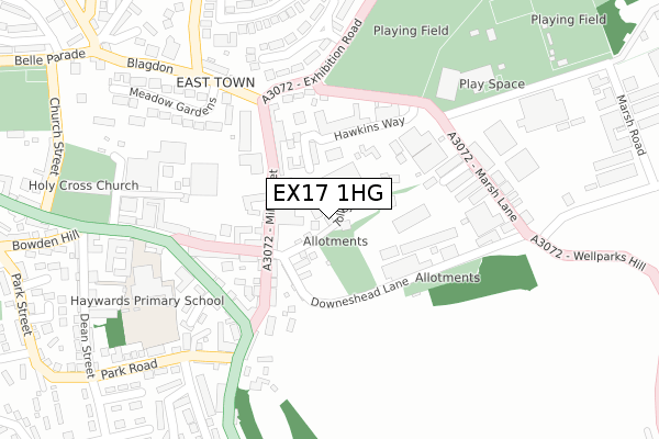 EX17 1HG map - large scale - OS Open Zoomstack (Ordnance Survey)