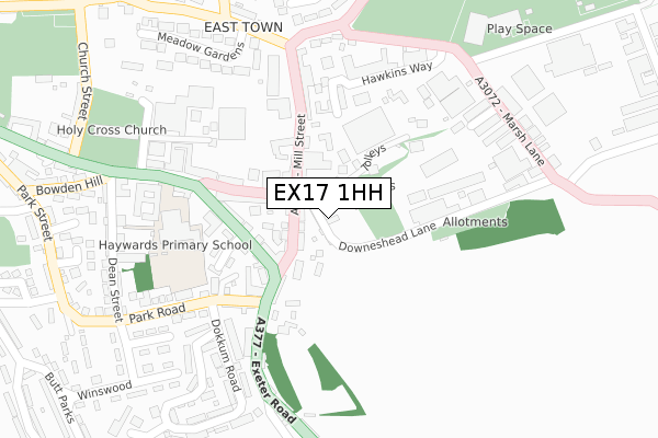 EX17 1HH map - large scale - OS Open Zoomstack (Ordnance Survey)