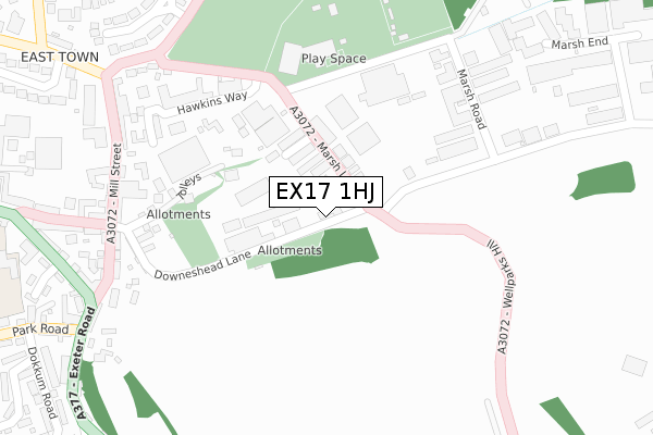 EX17 1HJ map - large scale - OS Open Zoomstack (Ordnance Survey)