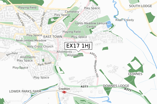 EX17 1HJ map - small scale - OS Open Zoomstack (Ordnance Survey)