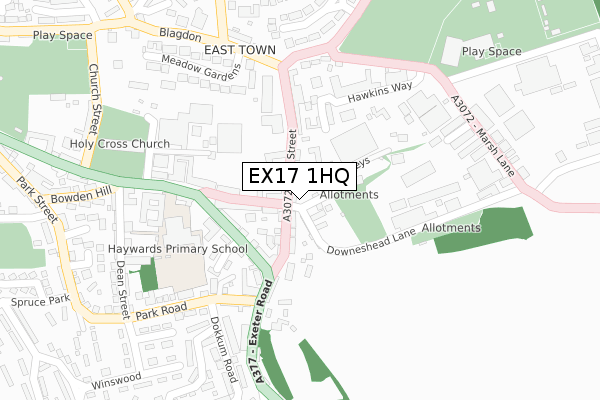 EX17 1HQ map - large scale - OS Open Zoomstack (Ordnance Survey)