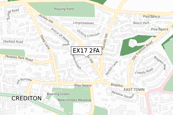 EX17 2FA map - large scale - OS Open Zoomstack (Ordnance Survey)