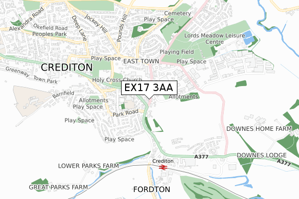 EX17 3AA map - small scale - OS Open Zoomstack (Ordnance Survey)