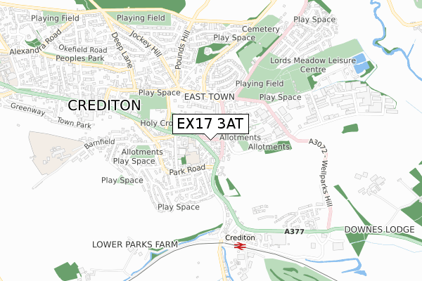 EX17 3AT map - small scale - OS Open Zoomstack (Ordnance Survey)