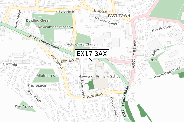 EX17 3AX map - large scale - OS Open Zoomstack (Ordnance Survey)