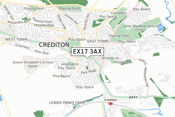 EX17 3AX map - small scale - OS Open Zoomstack (Ordnance Survey)