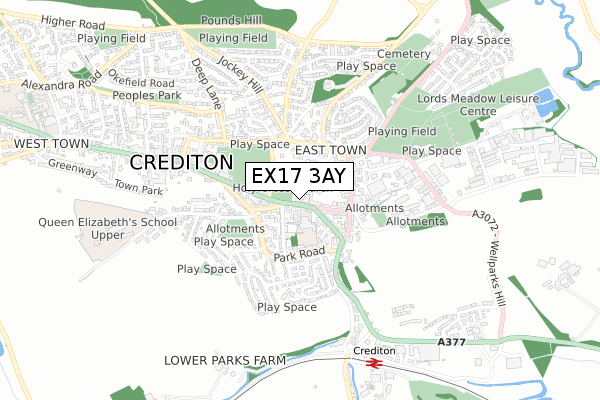 EX17 3AY map - small scale - OS Open Zoomstack (Ordnance Survey)