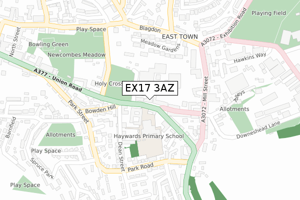 EX17 3AZ map - large scale - OS Open Zoomstack (Ordnance Survey)