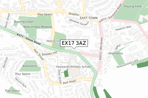 EX17 3AZ map - large scale - OS Open Zoomstack (Ordnance Survey) EX17 3AZ map - large scale - OS Open Zoomstack (Ordnance Survey)