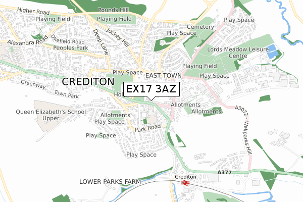EX17 3AZ map - small scale - OS Open Zoomstack (Ordnance Survey) EX17 3AZ map - small scale - OS Open Zoomstack (Ordnance Survey)