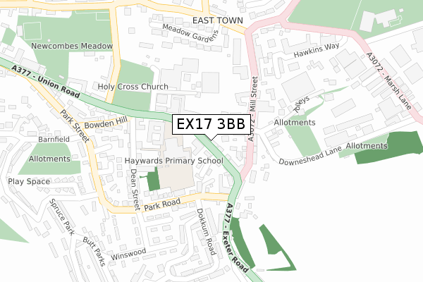 EX17 3BB map - large scale - OS Open Zoomstack (Ordnance Survey)