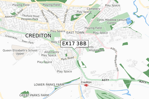 EX17 3BB map - small scale - OS Open Zoomstack (Ordnance Survey)