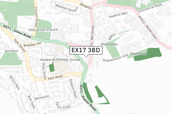 EX17 3BD map - large scale - OS Open Zoomstack (Ordnance Survey) EX17 3BD map - large scale - OS Open Zoomstack (Ordnance Survey)