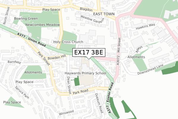 EX17 3BE map - large scale - OS Open Zoomstack (Ordnance Survey)