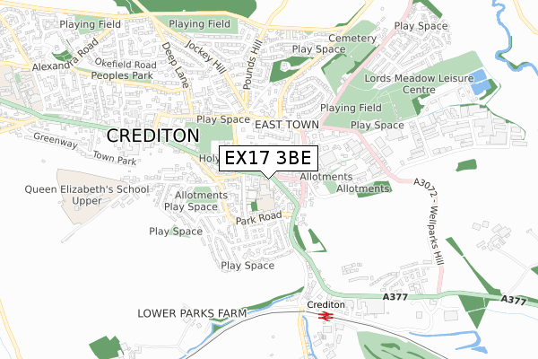 EX17 3BE map - small scale - OS Open Zoomstack (Ordnance Survey)