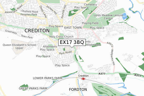 EX17 3BQ map - small scale - OS Open Zoomstack (Ordnance Survey) EX17 3BQ map - small scale - OS Open Zoomstack (Ordnance Survey)