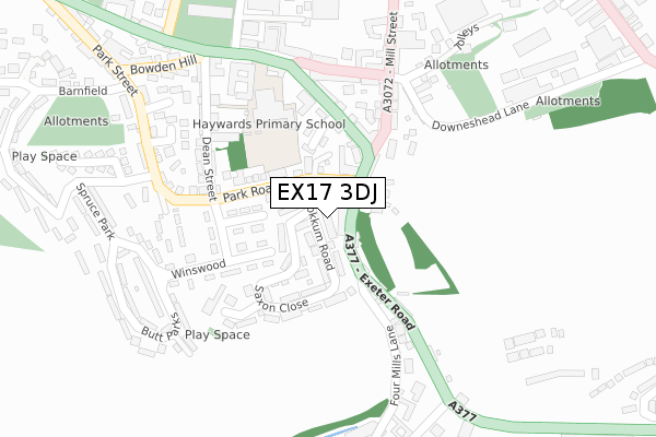 EX17 3DJ map - large scale - OS Open Zoomstack (Ordnance Survey)