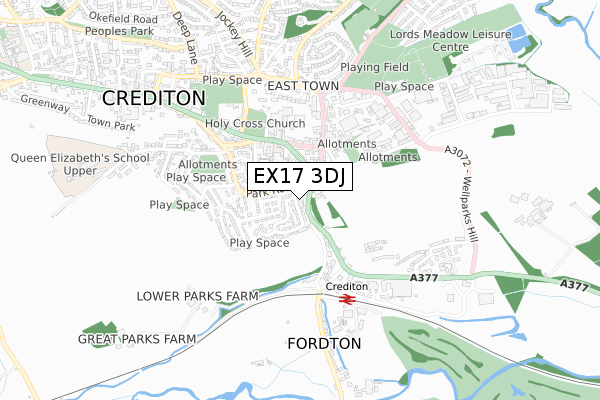 EX17 3DJ map - small scale - OS Open Zoomstack (Ordnance Survey)