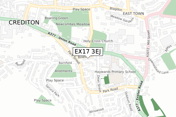 EX17 3EJ map - large scale - OS Open Zoomstack (Ordnance Survey)