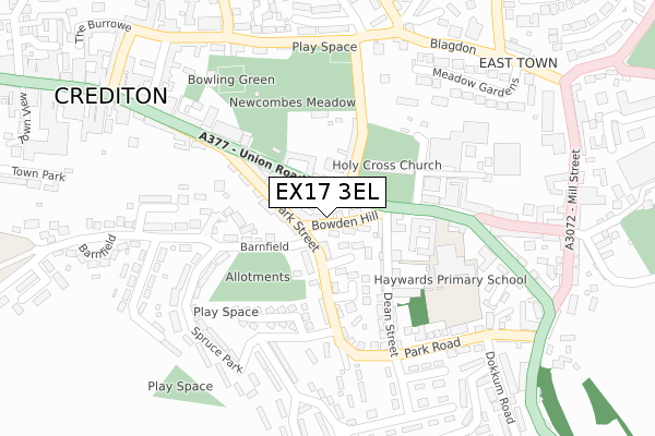 EX17 3EL map - large scale - OS Open Zoomstack (Ordnance Survey)