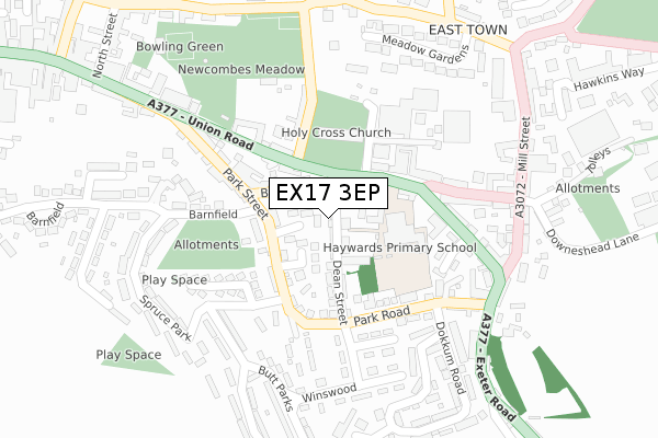 EX17 3EP map - large scale - OS Open Zoomstack (Ordnance Survey)