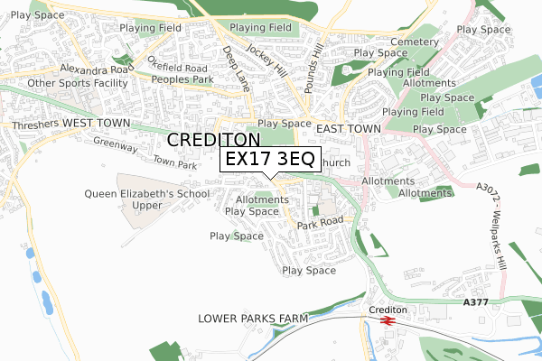 EX17 3EQ map - small scale - OS Open Zoomstack (Ordnance Survey)