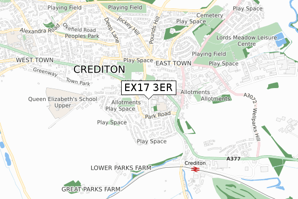 EX17 3ER map - small scale - OS Open Zoomstack (Ordnance Survey)