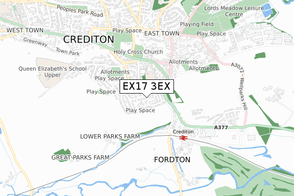 EX17 3EX map - small scale - OS Open Zoomstack (Ordnance Survey)