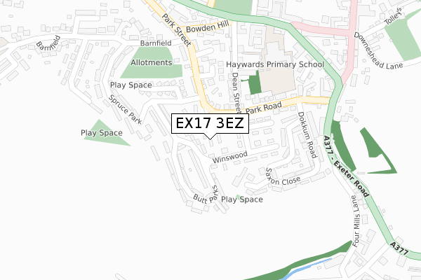 EX17 3EZ map - large scale - OS Open Zoomstack (Ordnance Survey)