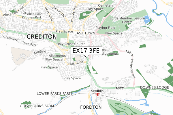 EX17 3FE map - small scale - OS Open Zoomstack (Ordnance Survey)