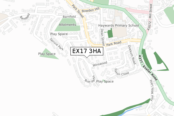 EX17 3HA map - large scale - OS Open Zoomstack (Ordnance Survey)