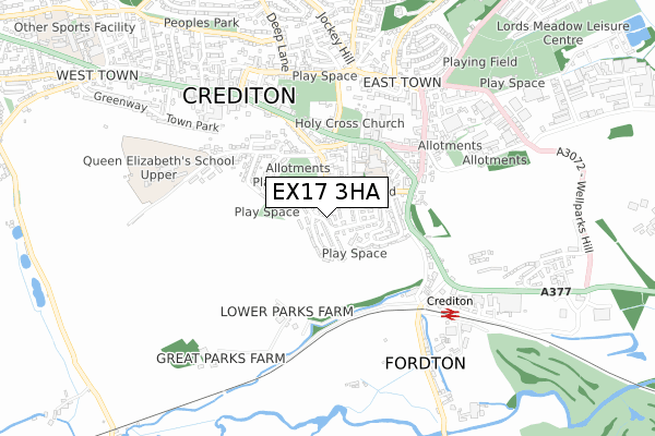 EX17 3HA map - small scale - OS Open Zoomstack (Ordnance Survey)