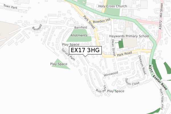 EX17 3HG map - large scale - OS Open Zoomstack (Ordnance Survey)