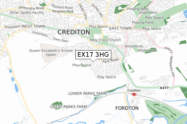 EX17 3HG map - small scale - OS Open Zoomstack (Ordnance Survey)