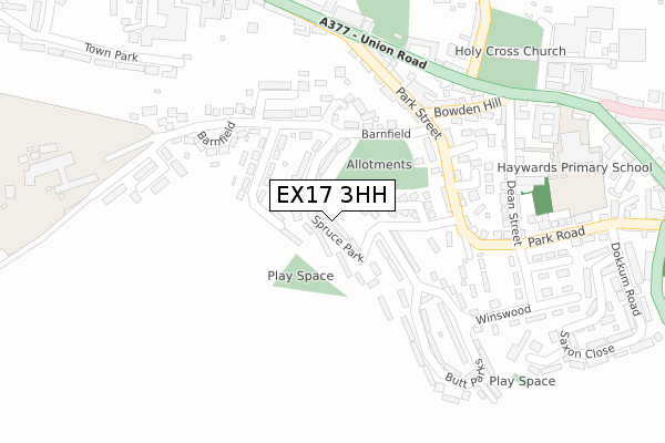 EX17 3HH map - large scale - OS Open Zoomstack (Ordnance Survey)