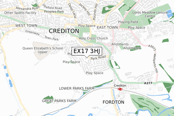 EX17 3HJ map - small scale - OS Open Zoomstack (Ordnance Survey)