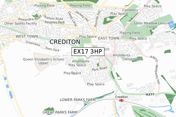 EX17 3HP map - small scale - OS Open Zoomstack (Ordnance Survey)