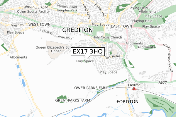 EX17 3HQ map - small scale - OS Open Zoomstack (Ordnance Survey)