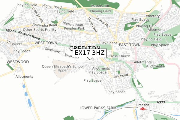 EX17 3HZ map - small scale - OS Open Zoomstack (Ordnance Survey)