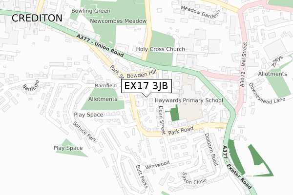 EX17 3JB map - large scale - OS Open Zoomstack (Ordnance Survey)