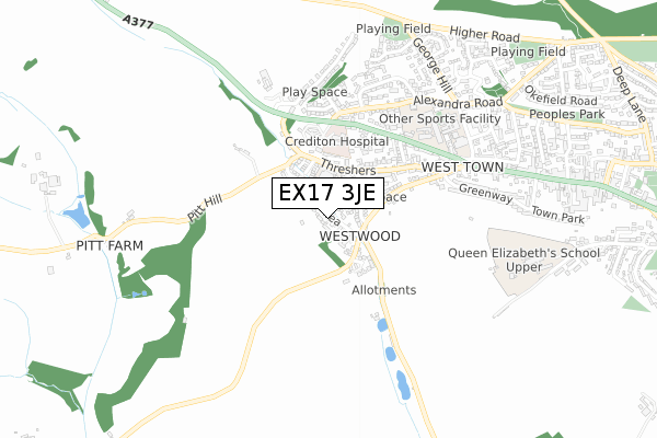 EX17 3JE map - small scale - OS Open Zoomstack (Ordnance Survey)