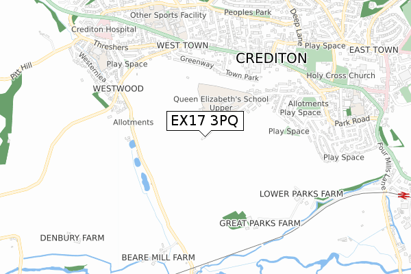 EX17 3PQ map - small scale - OS Open Zoomstack (Ordnance Survey)