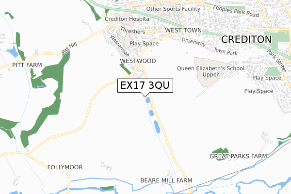 EX17 3QU map - small scale - OS Open Zoomstack (Ordnance Survey) EX17 3QU map - small scale - OS Open Zoomstack (Ordnance Survey)